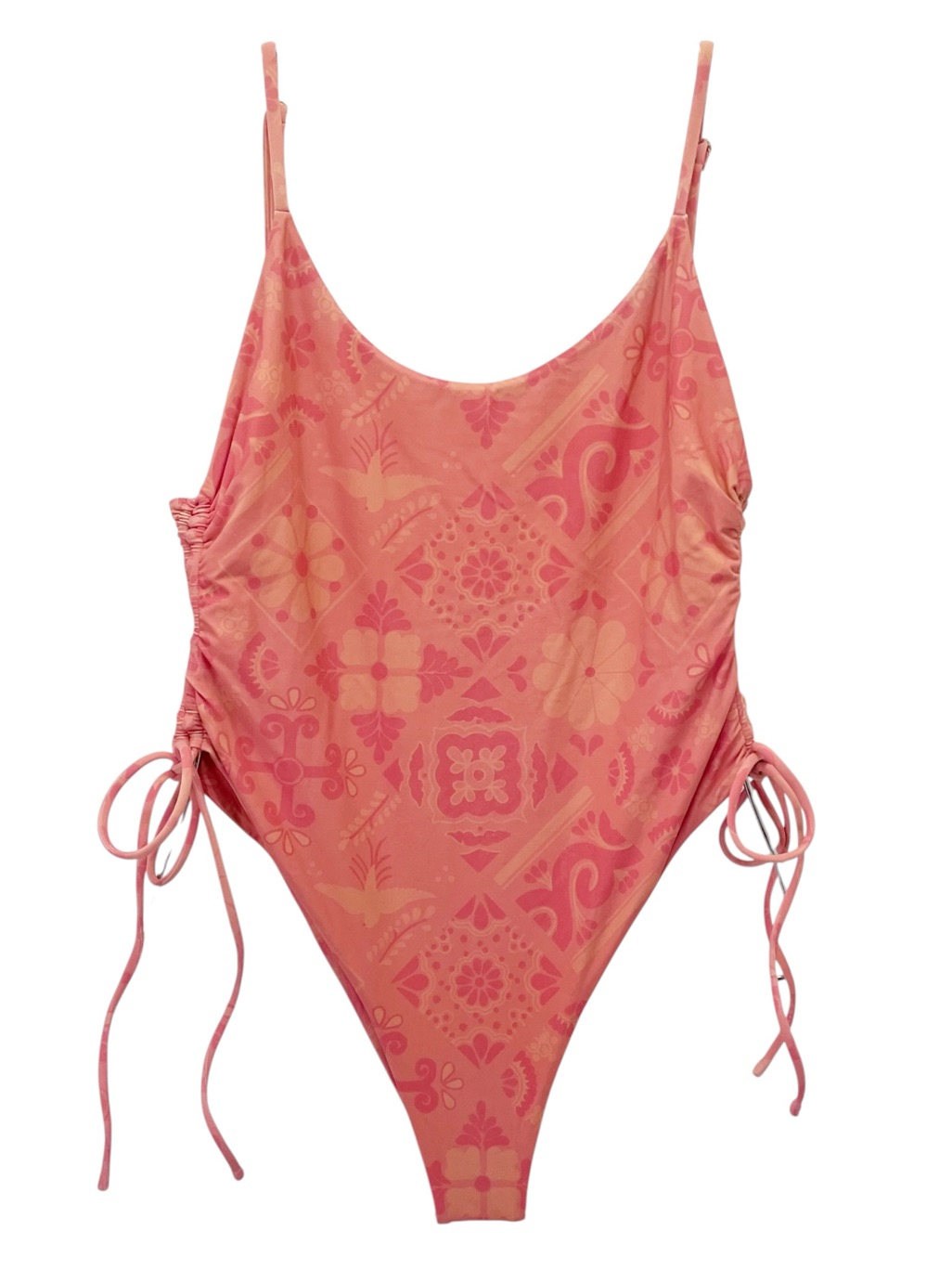 Sun Bleached Rosie One Piece Swimsuit Xl Cabo San Lucas Coral Pink Ruched Tie — image 2 of 8